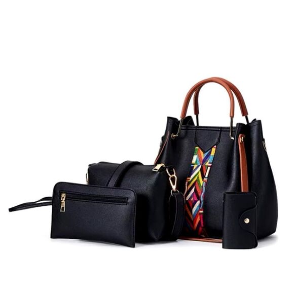 GRACE FASHION Women’s 4 in 1 PU Leather Handbag in Black Multi - Picture 8 of 12